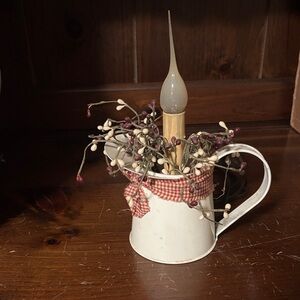 Rustic White Candle Holder with Berry Accents